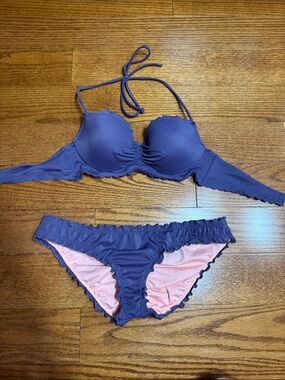 Victoria Secret Pink 32B/S Purple Ruffled Bikini Set